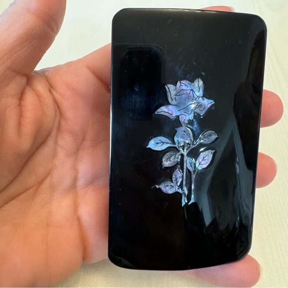 Vintage Black Lacquer Abalone Inlaid Lid Jewelry Trinket Box - Picture 3 of 15